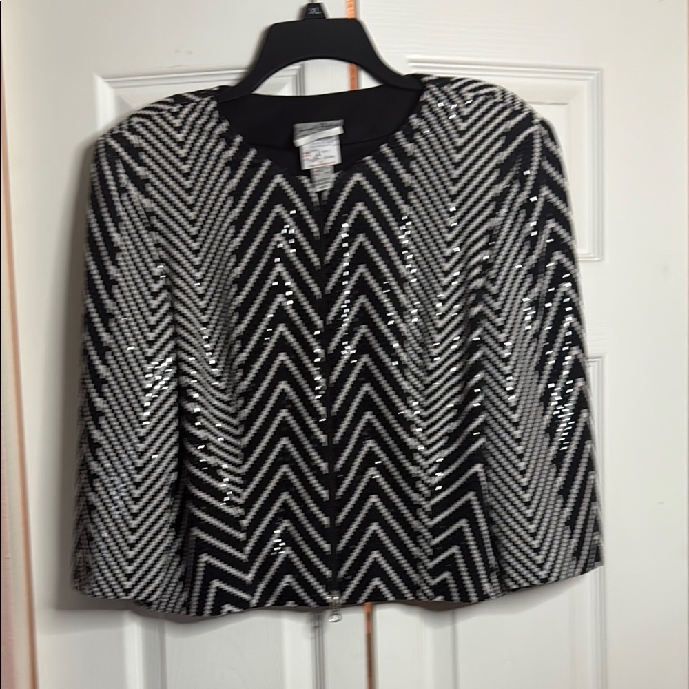 Joseph Ribkoff Black and Silver Sequin Chevron Shrug
